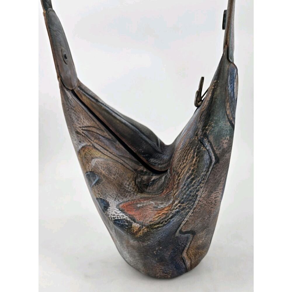 Jane Yoo Vintage Wearable Art Hand Painted Leather Crossbody Bucket Bag Purse - Picture 1 of 16